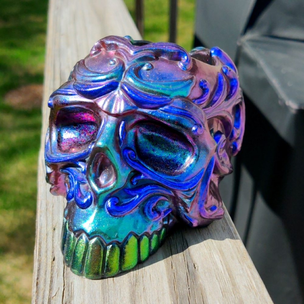 Hand-made skull candle holder